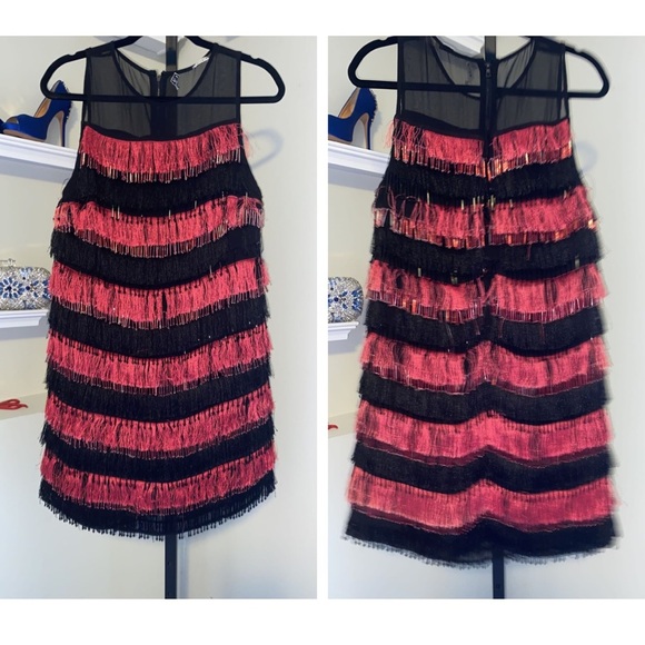 Alice Olivia Red and Black Dress with Mesh and Zipper Back - Picture 2 of 12